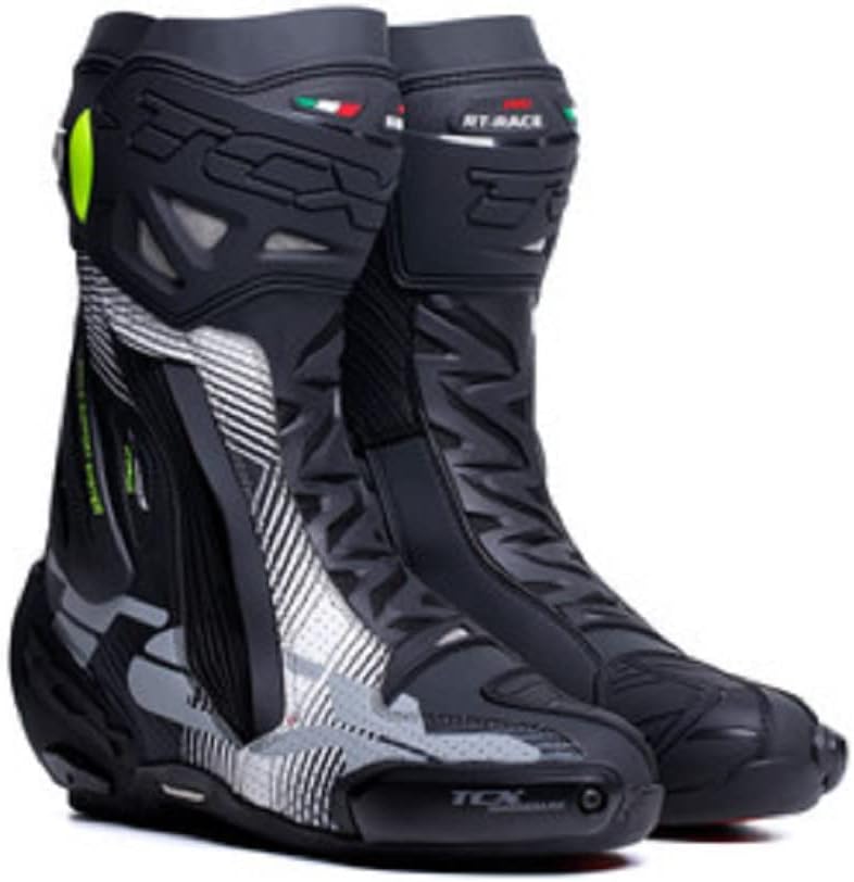 TCX Herren Rt-Race Pro Air Motorcycle Boot 46 EU Schwarz Weiss Grau, 46 EU Schwarz Weiss Grau