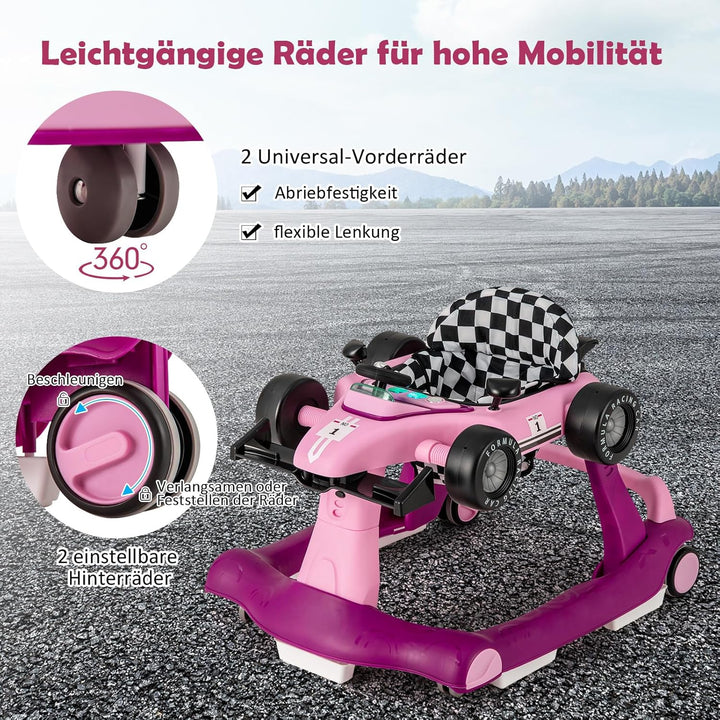 GOPLUS 4 in 1 Baby Lauflernhilfe, Lauflernwagen höhenverstellbar mit Licht &amp; Musik, Baby Walker Auto