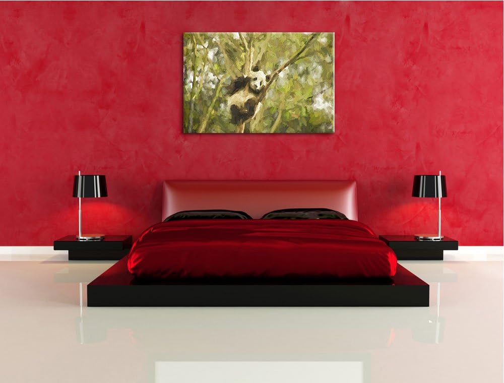 kleiner Panda hängt in den Ästen eines Bambus Baumes Format: 100x70 auf Leinwand, XXL riesige Bilder