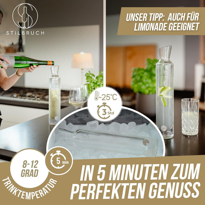 Stilbruch® Weinkühler Weinkaraffe Glaskaraffe - perfekte Temperatur in 5 Min., Weindekanter handgefe