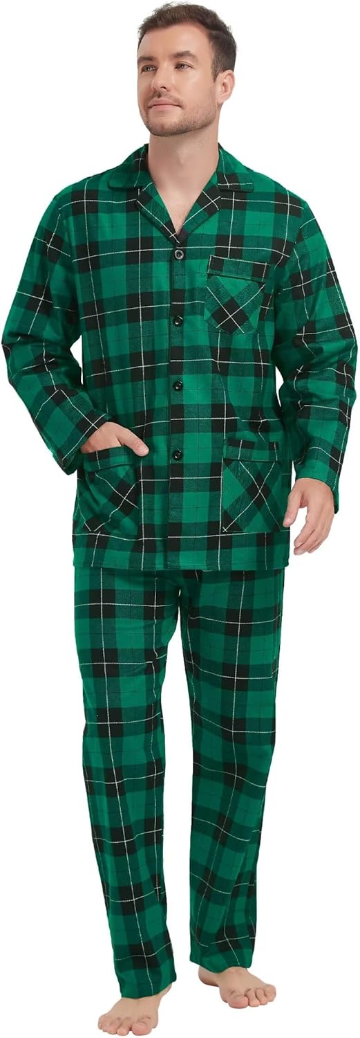 Amaxer 100% Baumwolle Herren Flanell Pyjamas Set Herren Pyjamas Home Fashion Pyjamas Langarm Hosen S