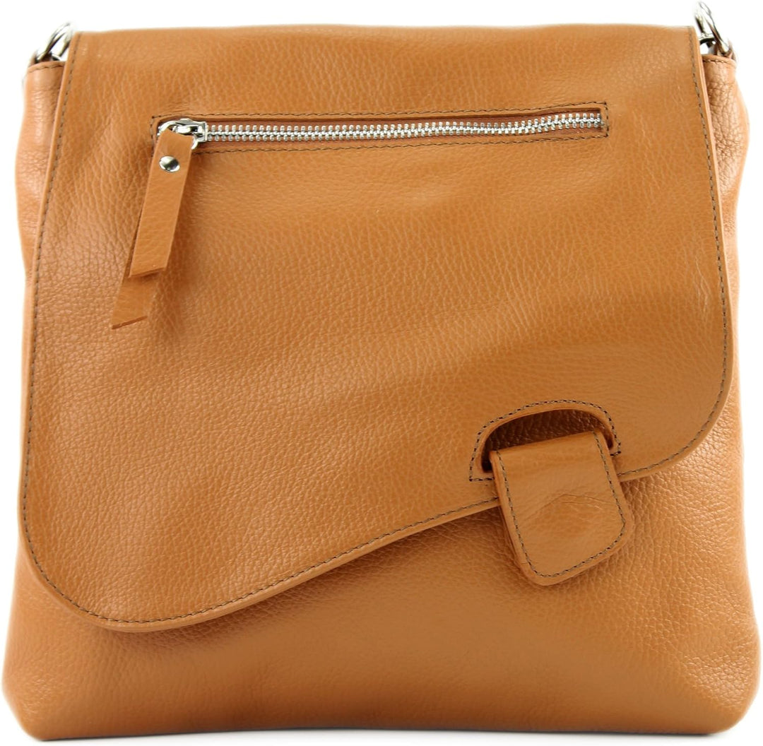modamoda de - T146 - ital. Umhängetasche Schultertasche aus Leder Camel2021, Camel2021