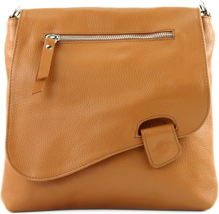 modamoda de - T146 - ital. Umhängetasche Schultertasche aus Leder Camel2021, Camel2021
