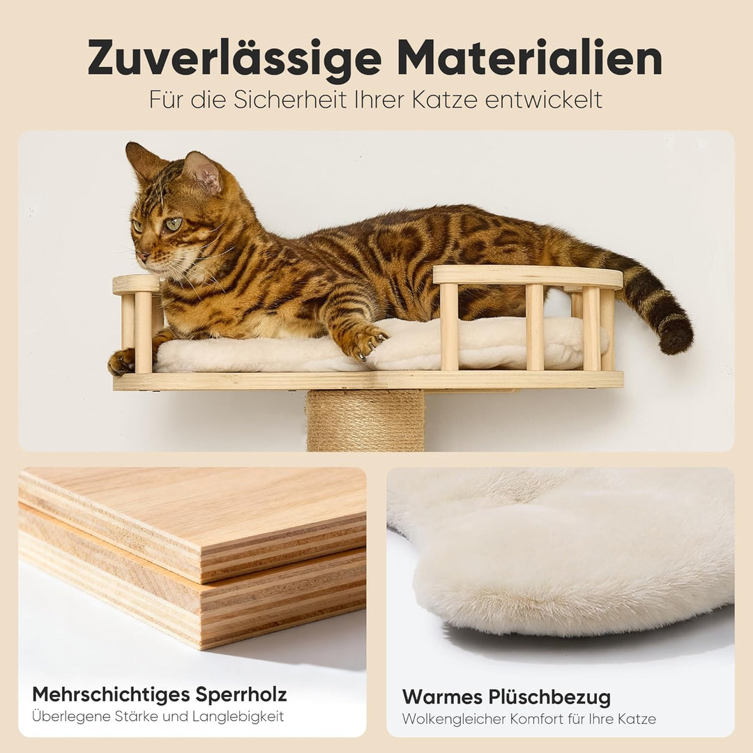 FUKUMARU Kletterwand Katzen-Set, 4 in 1 stabiles Wandmöbel aus mehrschichtigem Holz mit Hängematte,