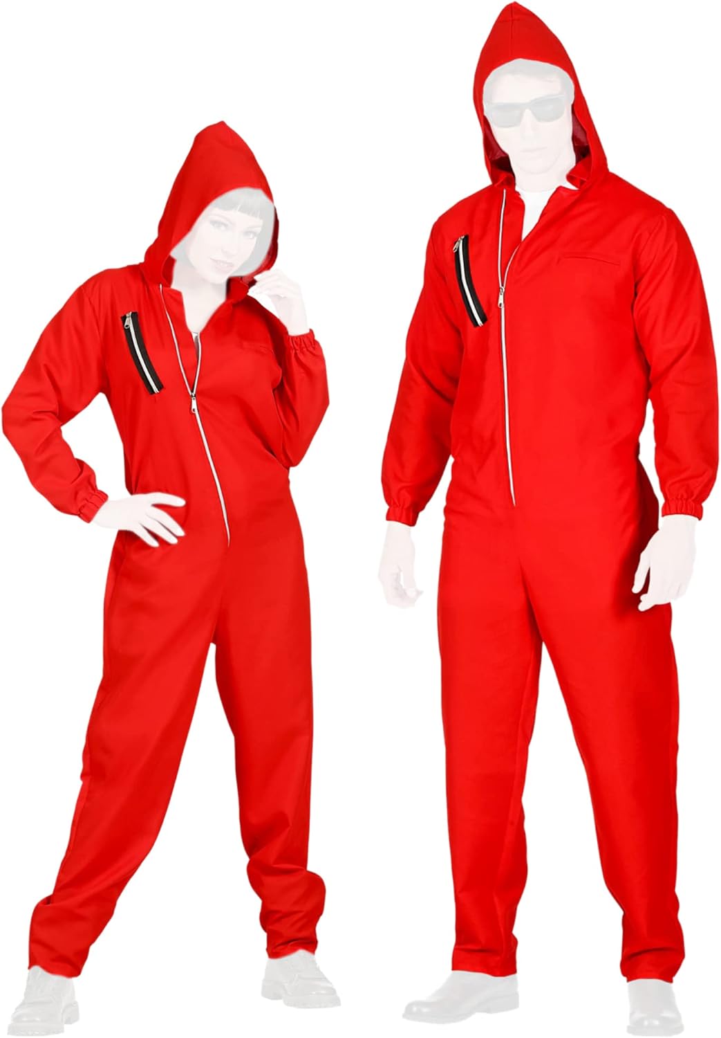 com-four® Roter Overall mit Kapuze - Faschingskostüme für Erwachsene - Bankräuber Kostüm für Mann un