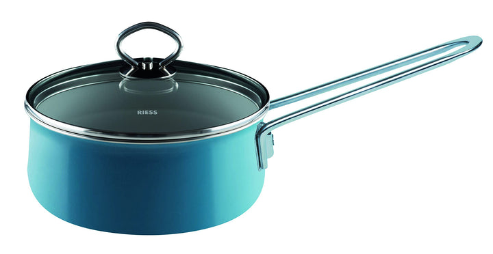 Riess, 0730-010, Stielkasserolle mit Glasdeckel, NOUVELLE-AQUAMARIN EXTRA STARK, Durchmessser 16 cm,
