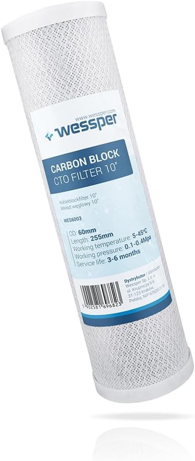 10x Wessper 10" Aktivkohle Filter für Umkehrosmose, Kokos Filterkartusche, Wasserspeiseleitung & Par