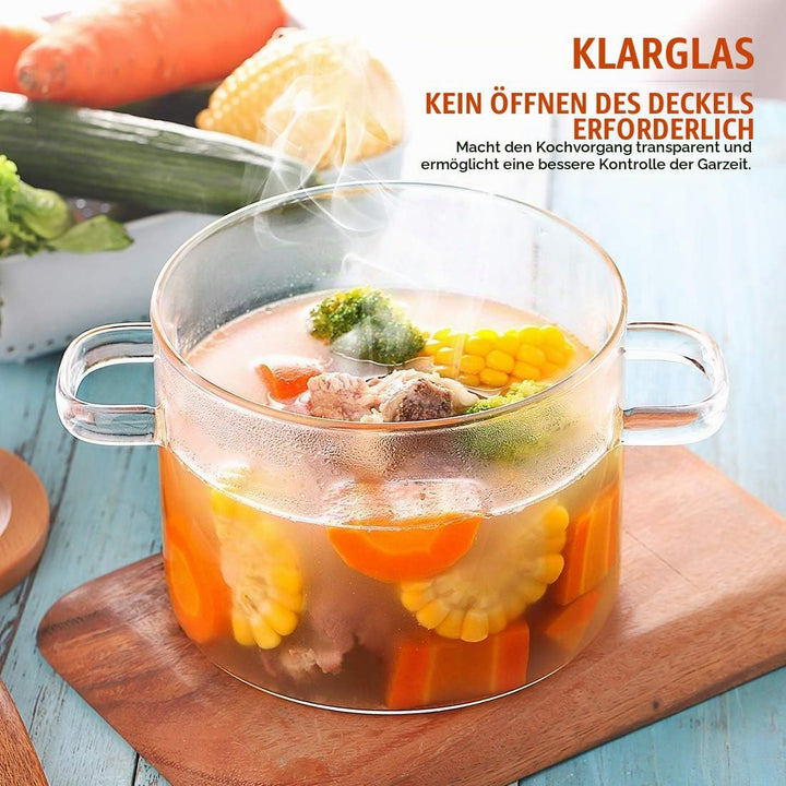 Glaspfanne, 2.3-Liter-Glaspfanne mit Deckel, hitzebeständige Klarglas-Kochpfanne und Pfanne mit Deck