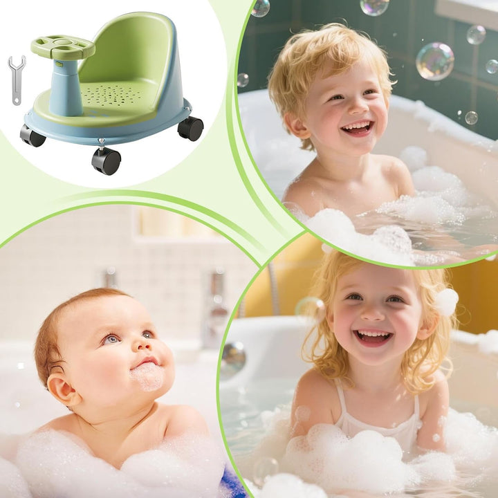 Baby Bade Sitz, Rutschfester Badewannensitz Für Babys, Mit Lenkrad Und Rädern, Baby Badesitz Ab 6 Mo