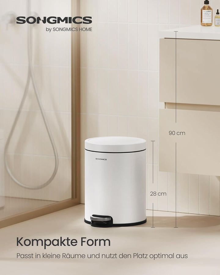 SONGMICS Kosmetikeimer, 6 Liter, Mülleimer Bad, mit Softclose-Deckel, Tretmülleimer, Stahl, für klei