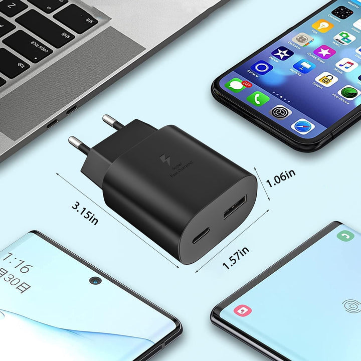 Schnellladegerät Ladeadapter netzteil 25W USB Typ-C 15W USB Typ-A Ladegerät （Schwarz 2 Stück）für: Sa