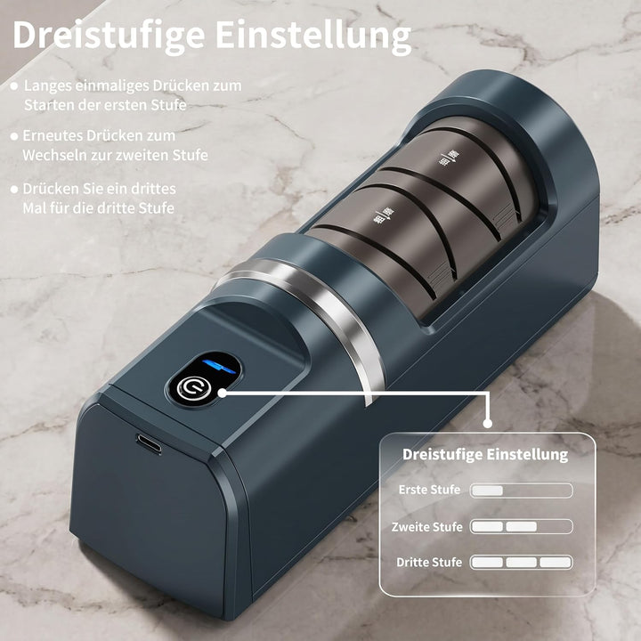 Elektrischer Messerschärfer, 5-in-1 Messerschärfer mit 3-Geschwindigkeiten Einstellung, wiederauflad