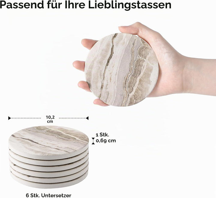 LIFVER Untersetzer Gläser, 6er Glasuntersetzer Set im Marmor-Stil, Saugfähige Untersetzer mit Korkbo