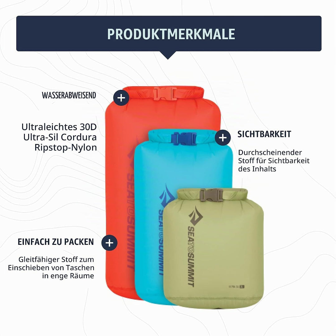 Sea to Summit - Ultra-SIL Dry Bag Set (3L, 5L, 8L) - wasserdichte Tasche &amp; Aufbewahrung - Rollversch