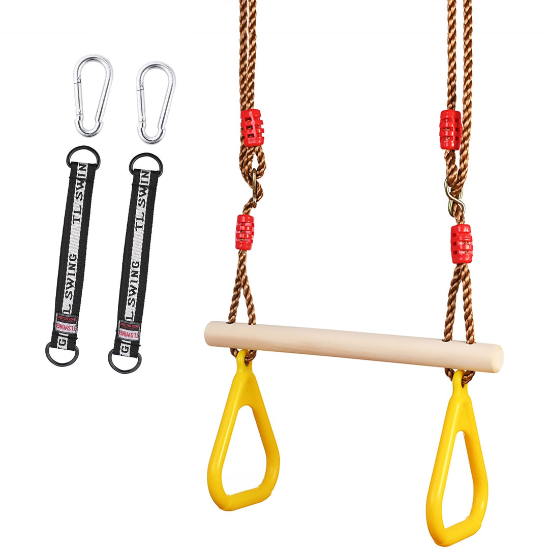 GOLDGE Trapez Schaukel Holz Schaukel Outdoor mit Kunststoff Turnringe Kinder Outdoor Belastbar bis 1