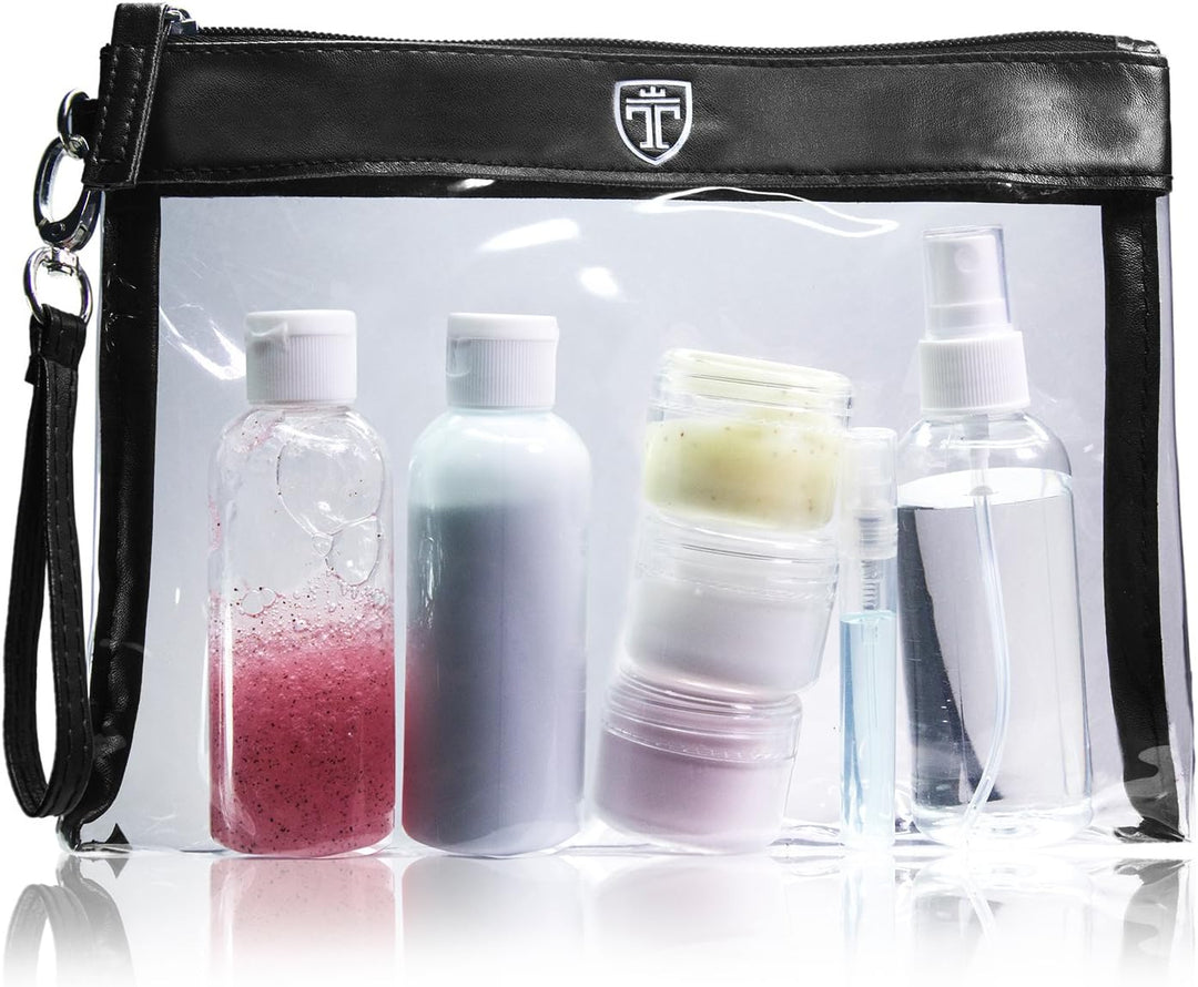 TRAVANDO Kulturbeutel durchsichtig 100ml 1l Kosmetiktasche transparent Kulturtasche Flüssigkeiten Re