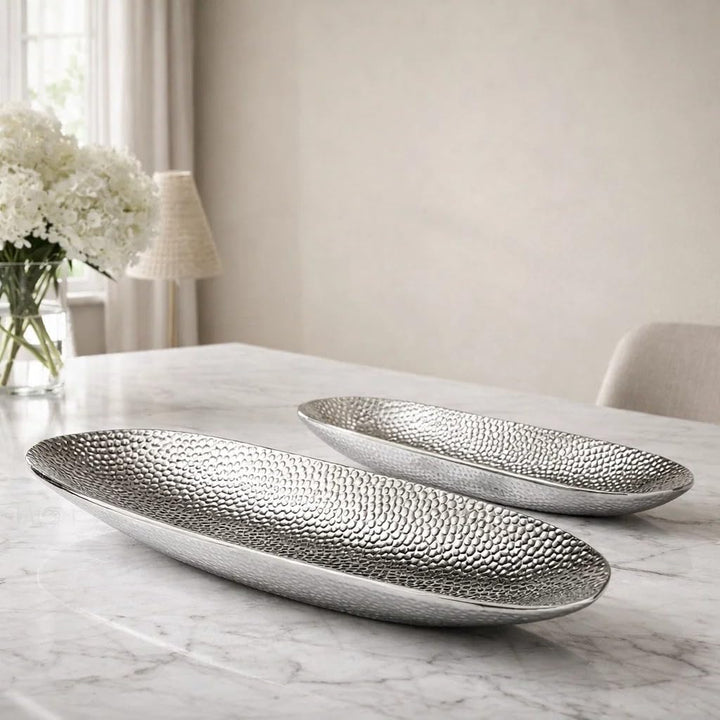 DRULINE 2er-Set Dekoschale Silber Obstschale modern Keramikschale Tisch-Deko Silber Hochzeitsdeko Si