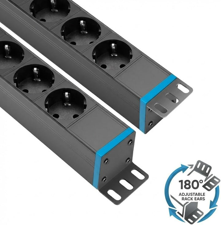 Infitronic - INSV1002-19 Zoll Steckdosenleiste Stromverteiler Rackleuchte 8 Fach 1 HE mit 2 x USB Ch