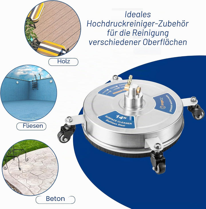35,6 cm Hochdruckreiniger Oberflächenreiniger Aufsatz mit 4 Rädern, 1/4 Zoll Schnellverbinder, 2 Ver