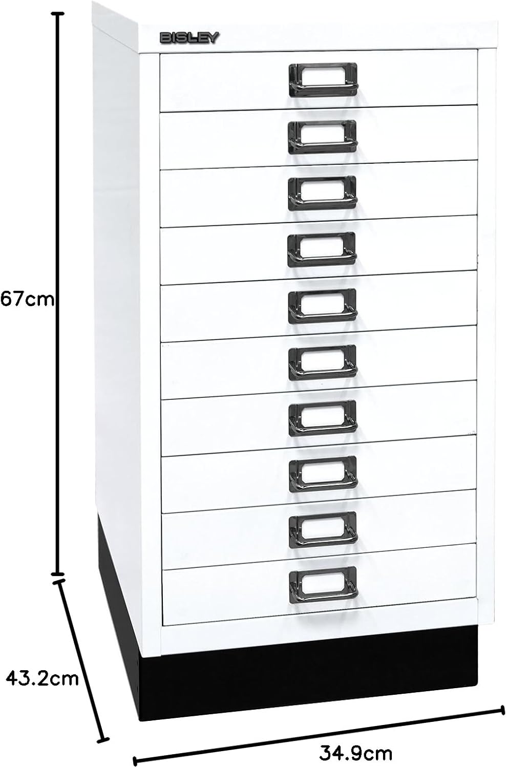 BISLEY MultiDrawer, 29er Serie mit Sockel, DIN A3, 10 Schubladen, Metall, 633 Schwarz, 43.2 x 34.9 x