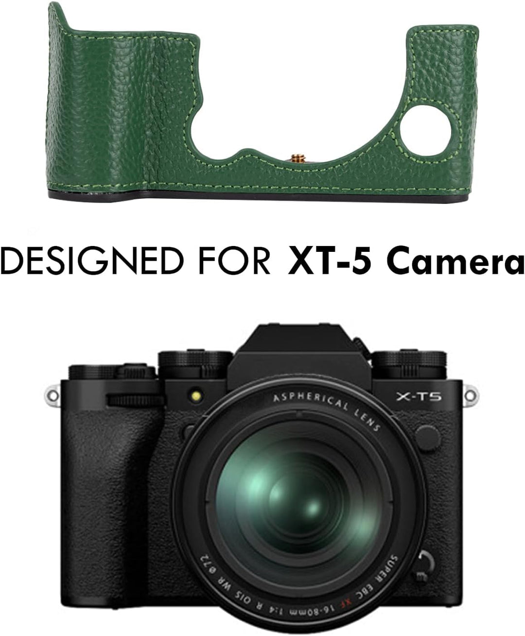 Rieibi Fuji XT5 Schutzhülle für Fujifilm X-T5 Digitalkamera, hochwertiges Echtleder, Halbtasche für