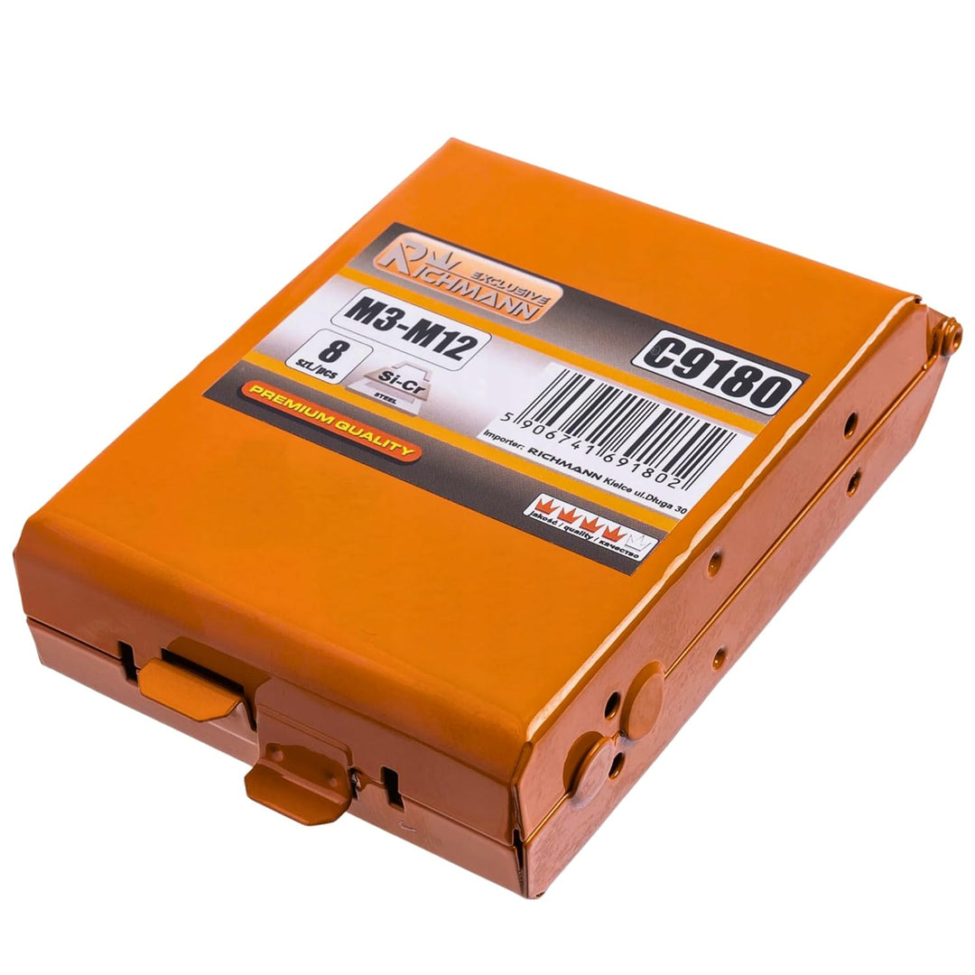 RICHMANN PREMIUM Schneideisenset Gewindeschneidersatz (M3-M12) - 8-teilig aus Si-Cr Federstahllegier