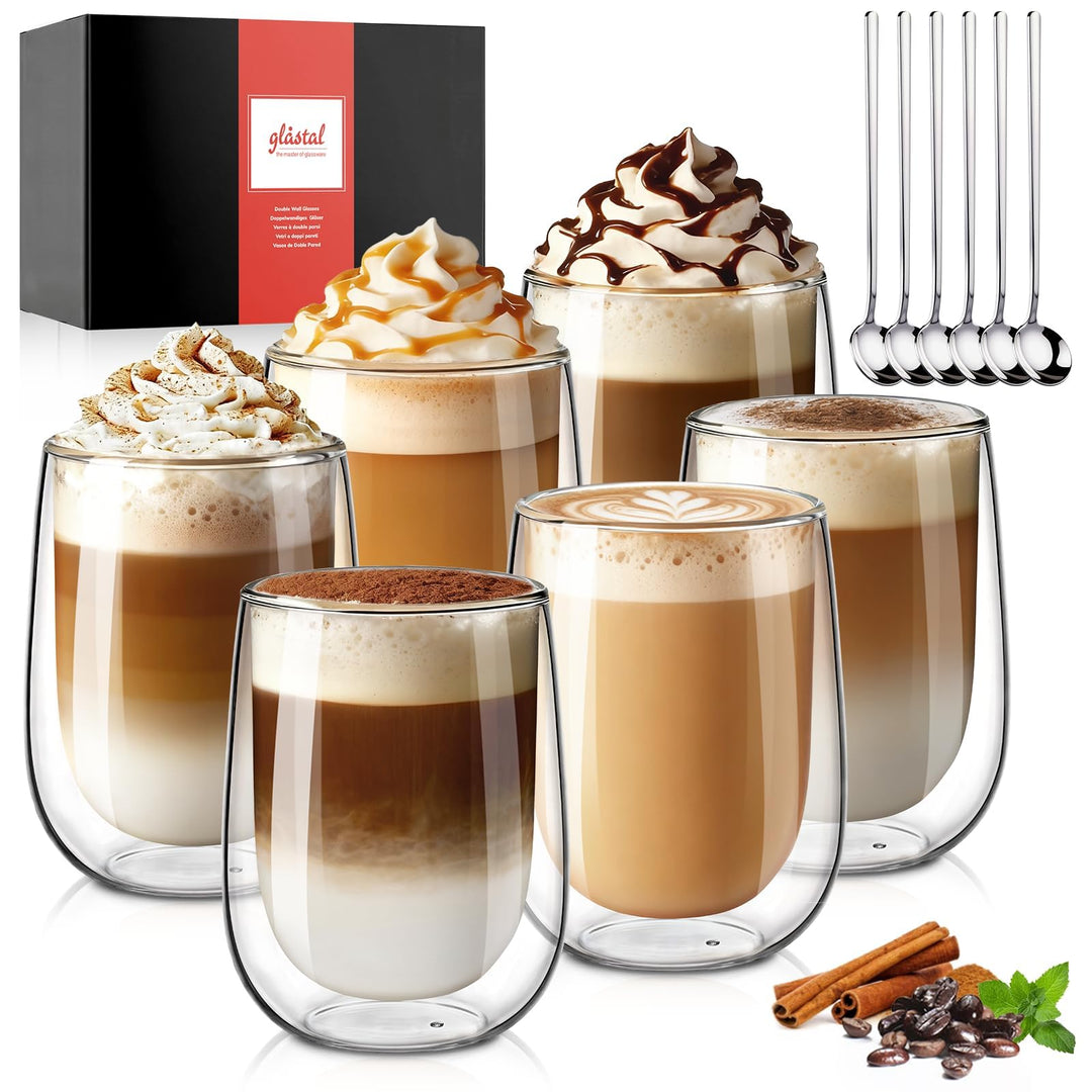 glastal 350ml Doppelwandige Latte Macchiato Gläser Set Borosilikatglas Kaffeetassen Glas 6er Set Kaf