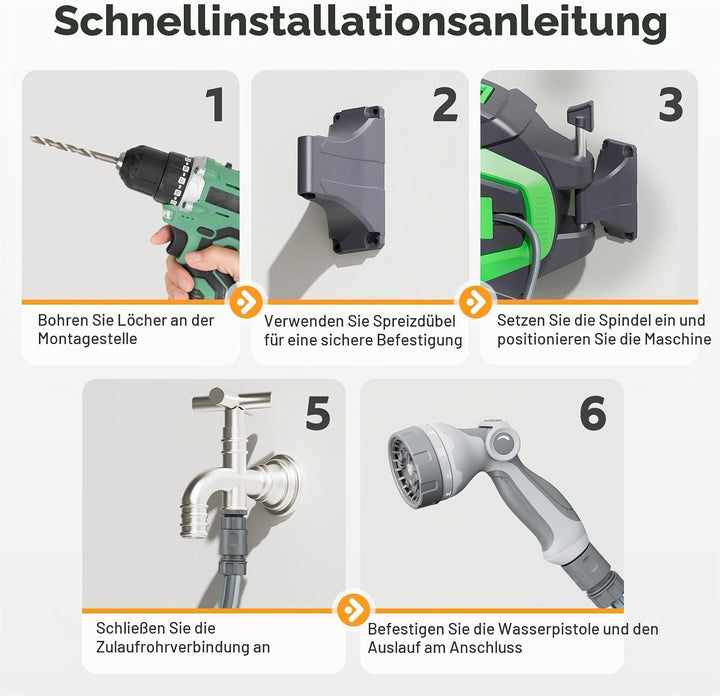 Schlauchtrommel Automatik 30m, Ausziehbarer Gartenschlauch Trommel, 180° Schwenkbar Wand-Schlauchbox