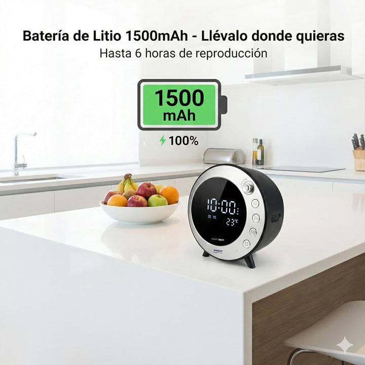 XSQUO Useful Tech Radiowecker mit Batterie und Bluetooth, Dual-Wecker mit FM-Radio, Musik-Player, un