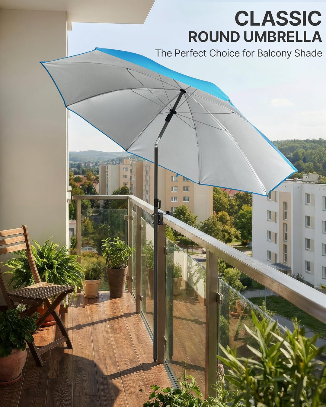 4smile Strandschirm SunnyJoy, Ø 180 cm Blau - UPF 50+ Sonnenschirm Strand, Sonnenschirm Balkon - Str