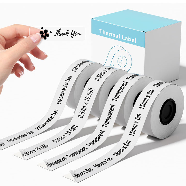 4 Rollen Label Maker Tape Kompatibel mit SUPVAN E10 E11 Bluetooth Label Maker, Schwarz auf Transpare