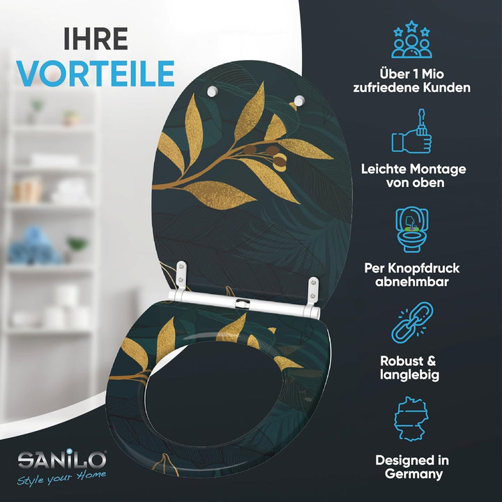 Sanilo WC Sitz mit Absenkautomatik & Schnellverschluss, Toilettendeckel per Knopfdruck abnehmbar, ei