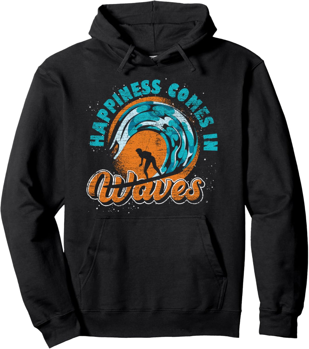 Surfer Glück kommt in Wellen Wassersport Hobby Surfing Pullover Hoodie
