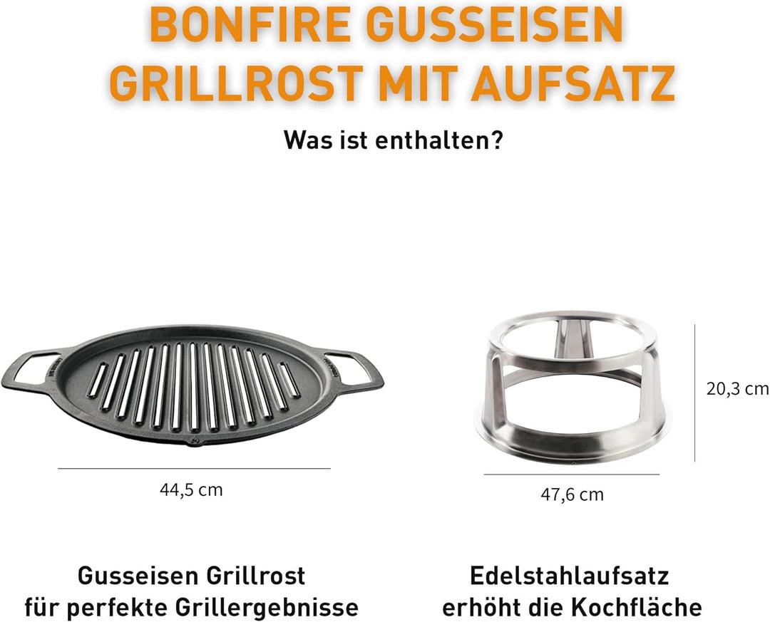 Solo Stove Bonfire Grillrost mit Aufsatz, Gusseisen-Grillrost mit Edelstahlaufsatz - Erhöhung von 20