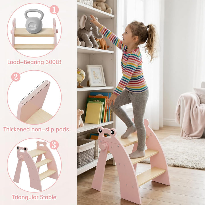 Tritthocker für Kinder Holz, 3 Stufen Kinderschemel, Trittschemel für Baby, Faltbar, Multifunktional