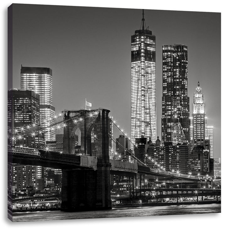 Pixxprint New York City Skyline bei Nacht als Leinwandbild/Grösse: 70x70 cm/Wandbild/Kunstdruck/fert