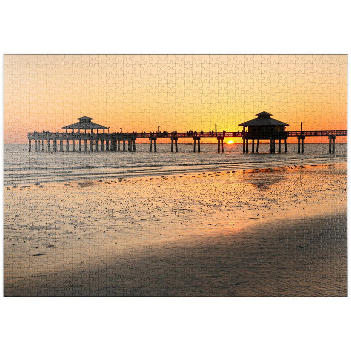 Sonnenuntergang am Pier in Fort Myers Beach an der Golfküste, Florida, USA - Premium 1000 Teile Puzz