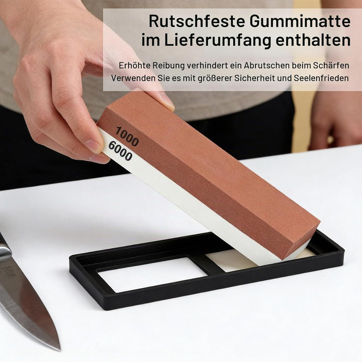 Schleifstein Set für Messer 1000/6000, Professionell 2-IN-1 Doppelseitiger Messerschärfer Abziehstei