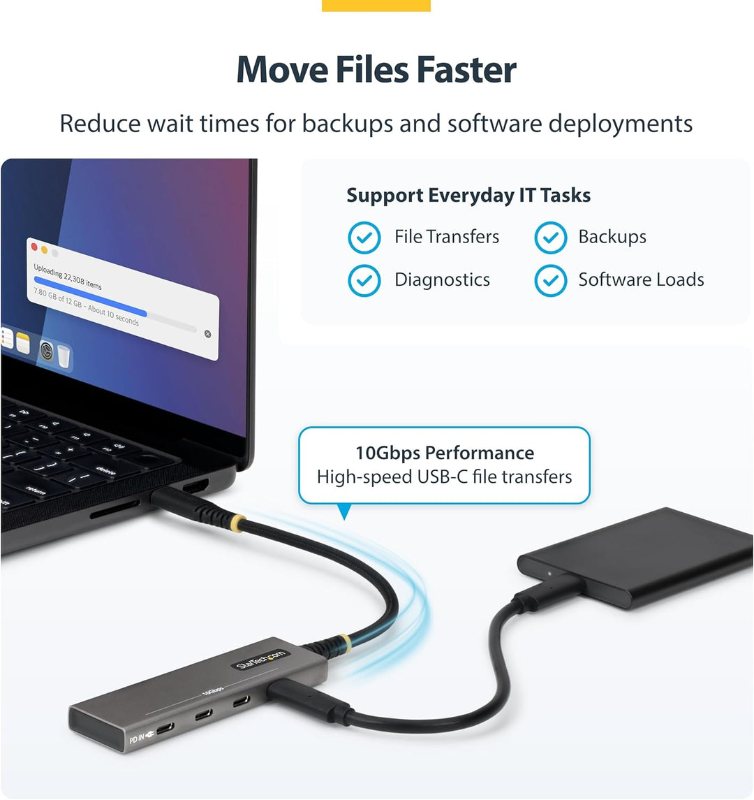 StarTech 4-Port USB-C Hub 10Gbps mit 100W Power Delivery (309B-USBC-HUB) | 4x USB-C, Überstromschutz
