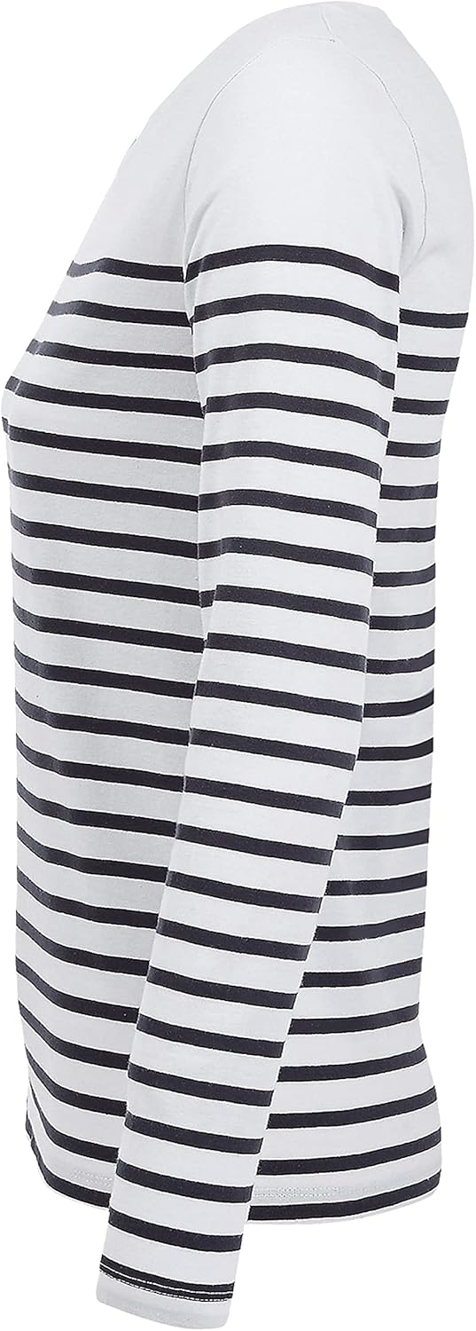 Damen-T-Shirt, Marineblau, langärmlig, gestreift, T-Shirt, Damenkleidung, 100 % Baumwolle, erhältlic