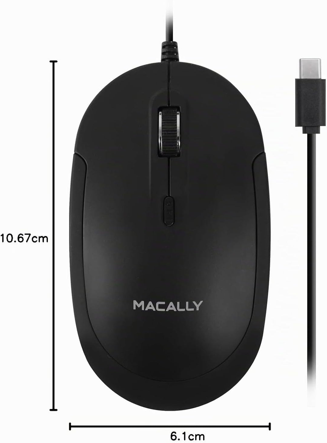 Macally Kabelgebundene USB-C-Maus für Mac und PC, schlank, leise und zuverlässig, 3 Tasten, Scrollra