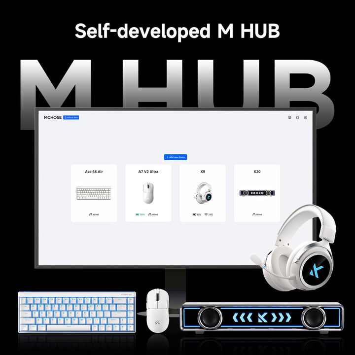 MCHOSE A7 V2 Pro Ultraleicht 59 g Kabellose Gaming-Maus, 26000 DPI Sensor, 8000 Hz Abtastrate, 650 I