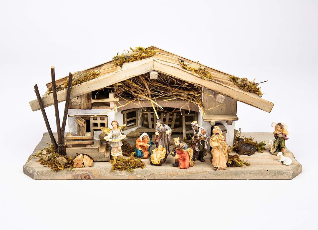 Garten und Holztrends Weihnachtskrippe Krippe Krippenstall (W20+ Figuren) Weihnachten Weihnachtskrip