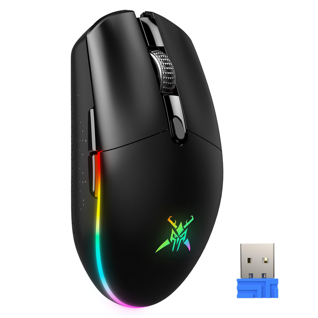 TECKNET Kabellose Gaming-Maus, RGB 2.4G/USB-C Kabelgebundene Gaming-Maus, 8000 DPI Wiederaufladbar,