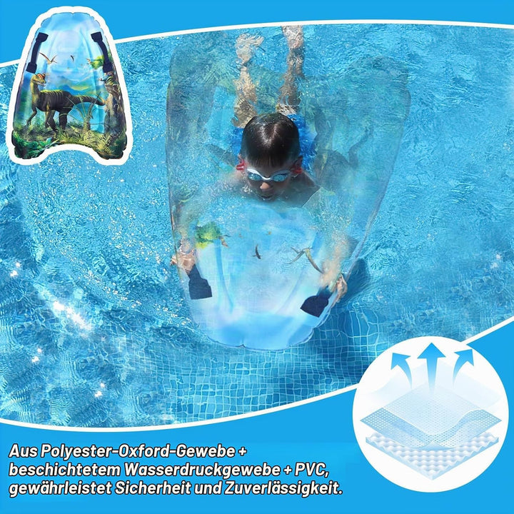 Aufblasbares Bodyboard, Shyllin Bodyboard mit Griffen, Surfbrett Aufblasbar, Mini Luftmatratze, Schw