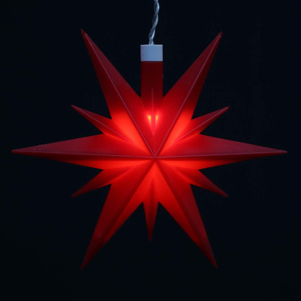 Dekohelden24 3er Set Weihnachtssterne aus Kunststoff in rot, inkl. LED Beleuchtung und 6h Timer, für