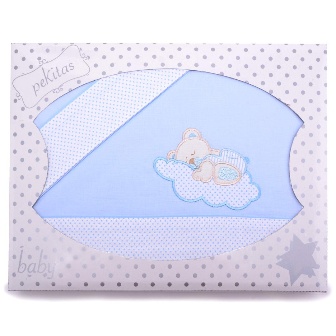 PEKITAS Bebe Bettwäsche-Set 3-Teilig Krippe Babybett Kinderbett 60x120cm 100% Baumwolle (Wolkenbär,