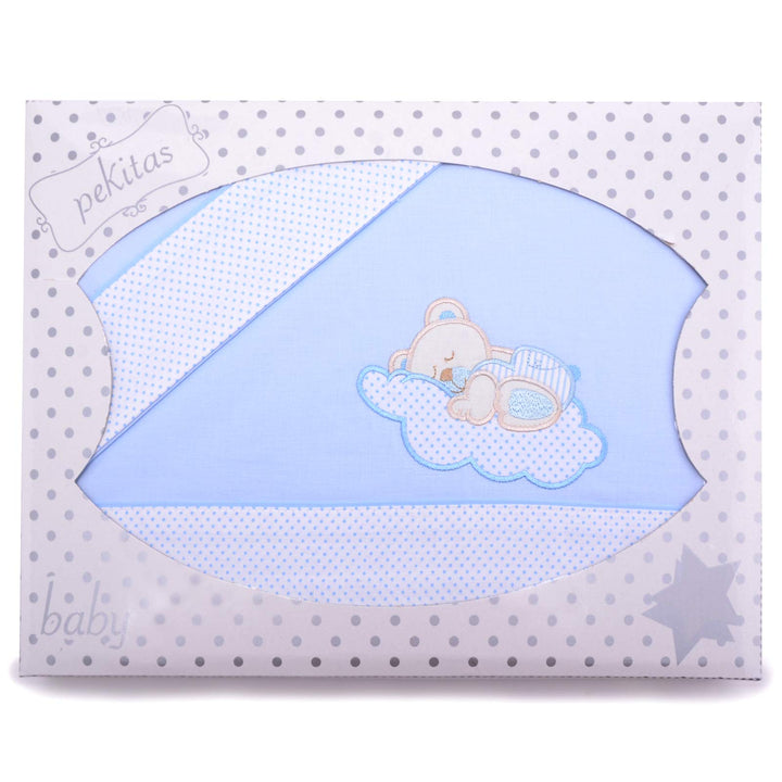 PEKITAS Bebe Bettwäsche-Set 3-Teilig Krippe Babybett Kinderbett 60x120cm 100% Baumwolle (Wolkenbär,