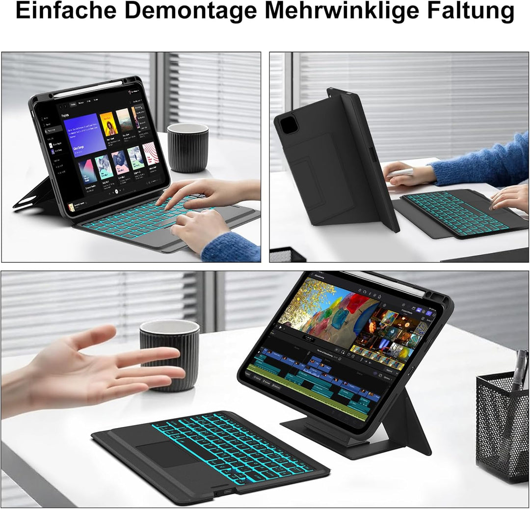 IVEOPPE Hülle mit Tastatur für iPad Air 13 Zoll 2025 M3/2024 M2, QWERTZ Deutsch Bluetooth, 7-Farbige