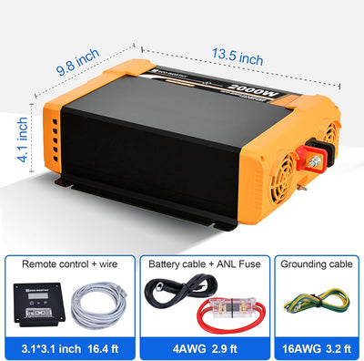 ECO-WORTHY Wechselrichter 12v auf 230v Reiner Sinus, Wechselrichter 2000w eingebautem Dual 18W USB-A